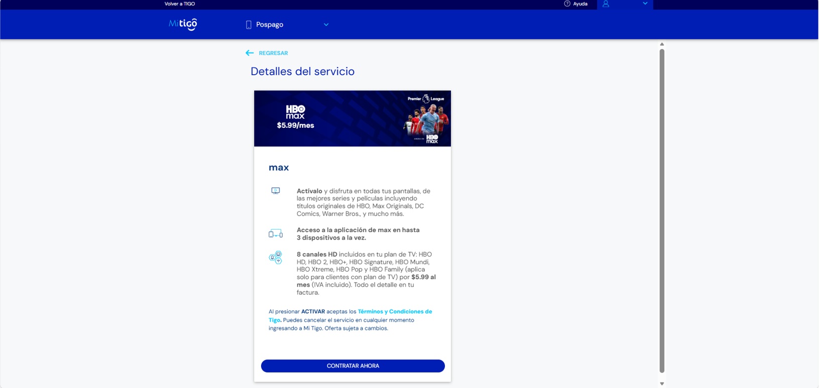 Mi Tigo Web: detalles del servicio HBO Max