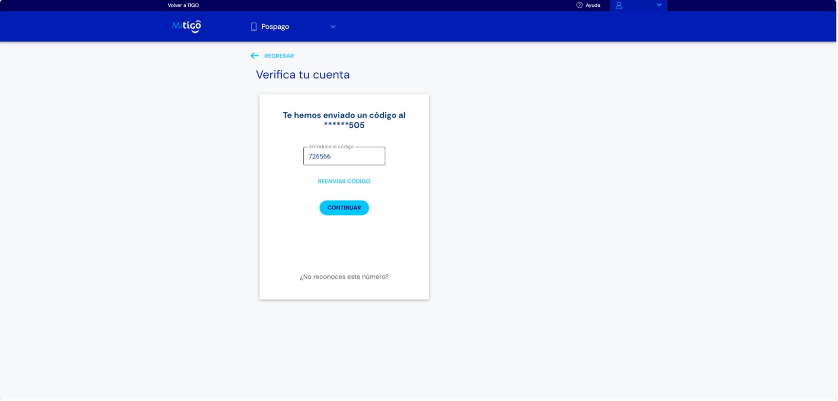 Mi Tigo Web: código de verificación