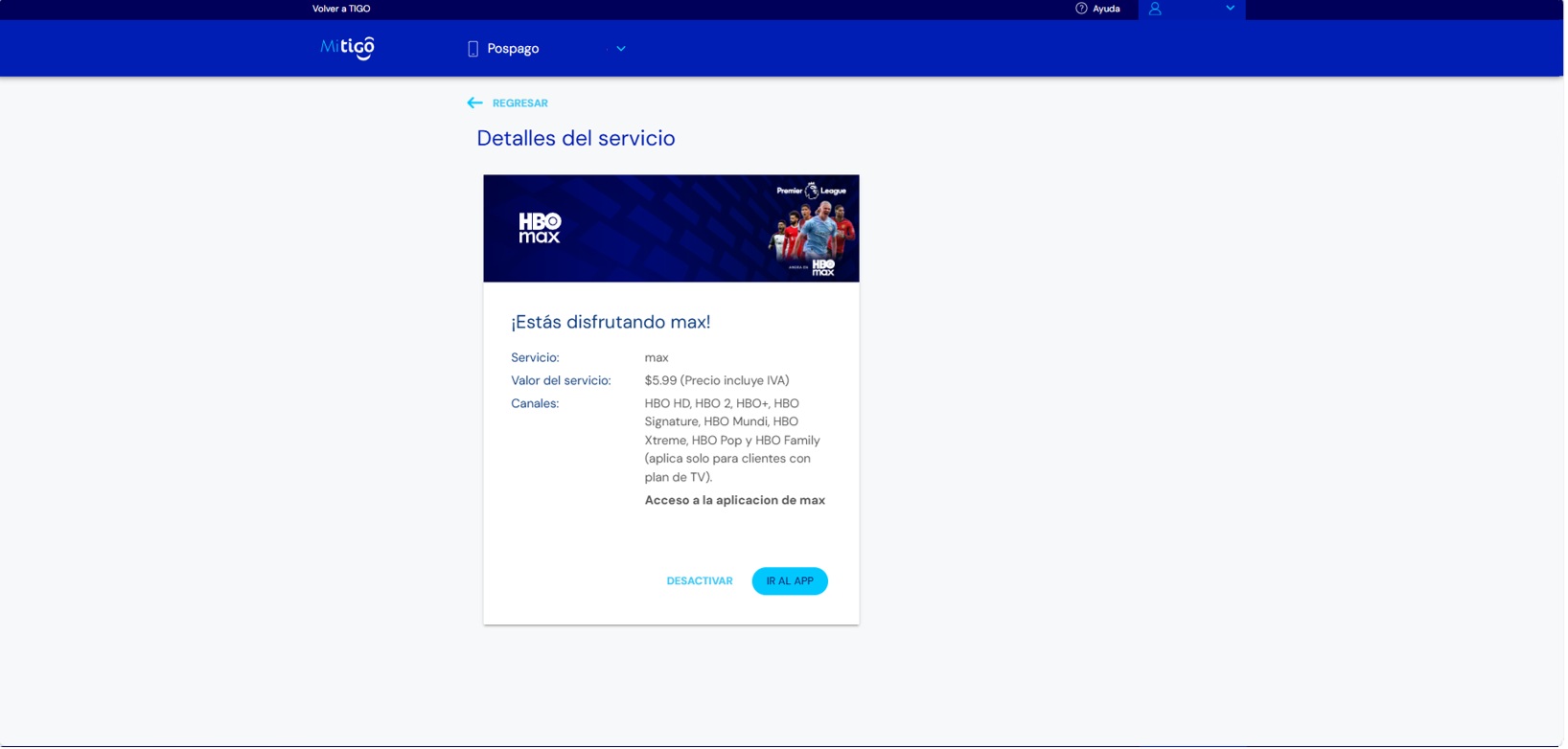 Mi Tigo Web: HBO Max activo