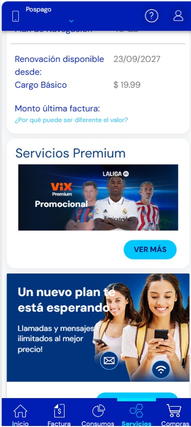 Mi Tigo App: pantalla principal