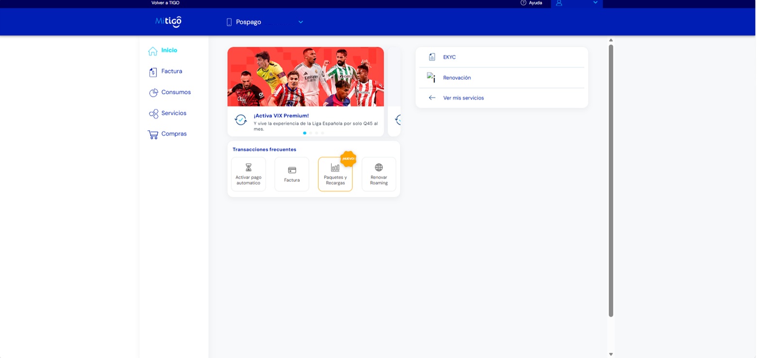 Mi Tigo Web: selección del servicio